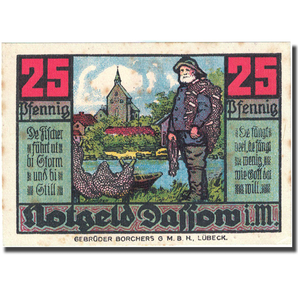Banknote, Germany, Dassow, 25 Pfennig, pêcheur, 1922 AU(55-58) Mehl 260.2