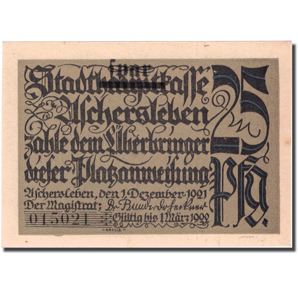 Banconote, Germania, Aschersleben, 25 Pfennig, Animaux 1922-03-01 SPL Mehl 50.5a