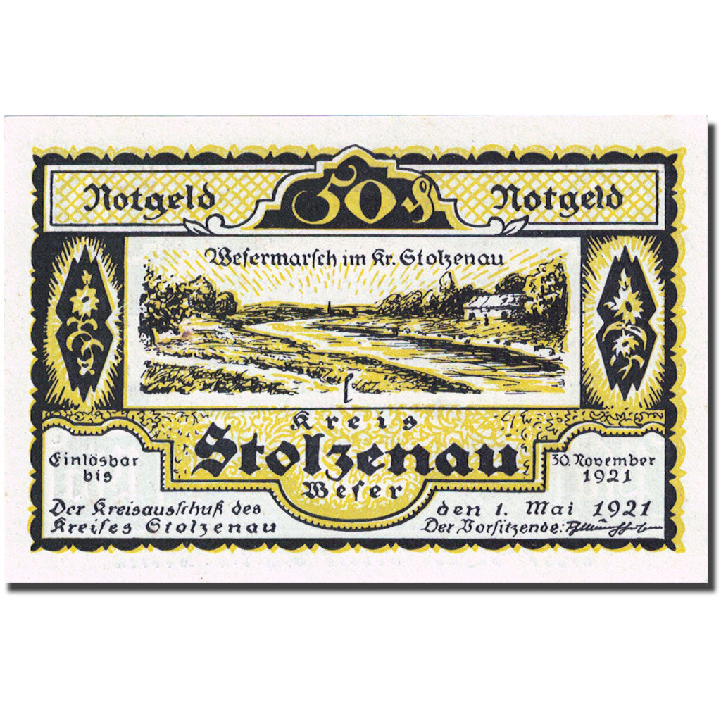 Banknote, Germany, Stolzenau, 50 Pfennig, paysage, 1921 UNC(63) Mehl 1276.1
