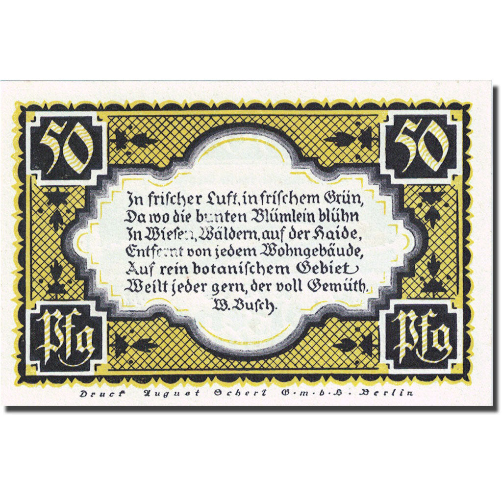 Banknote, Germany, Stolzenau, 50 Pfennig, paysage, 1921 UNC(63) Mehl 1276.1