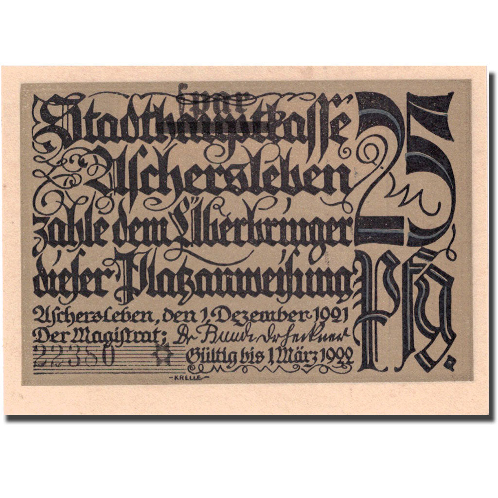 Banconote, Germania, Aschersleben, 25 Pfennig, ferme 1922-03-01 SPL Mehl 50.5a