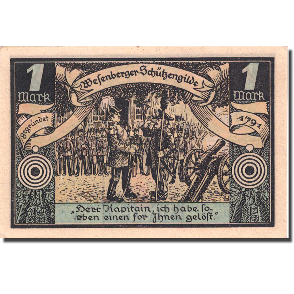 Banknote, Germany, Wesenberg, 1 Mark, personnage 1921-07-01 UNC(63) Mehl 1410.1b