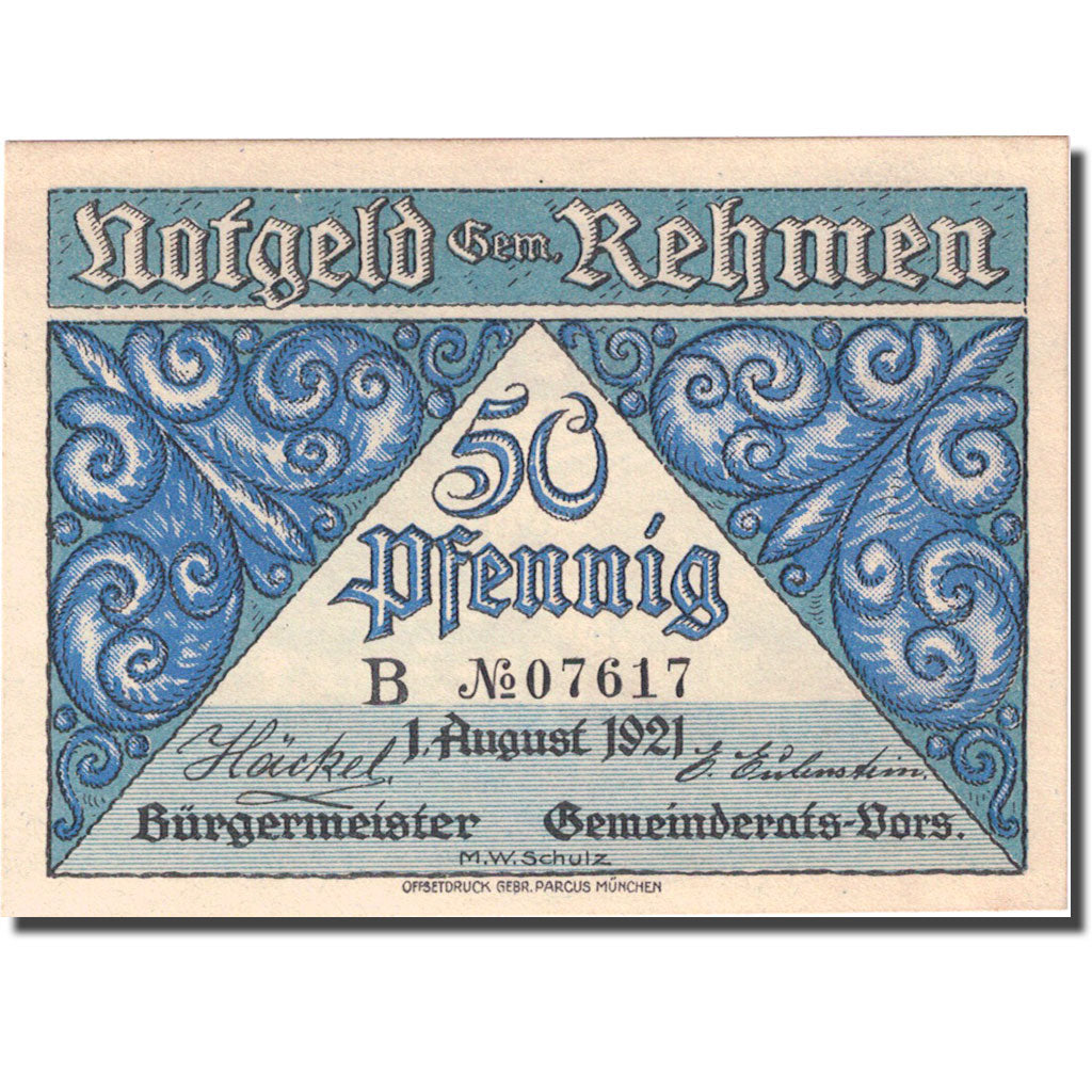 Geldschein, Deutschland, Rehmen, 50 Pfennig, village 1921 blau UNZ- Mehl 1108.1