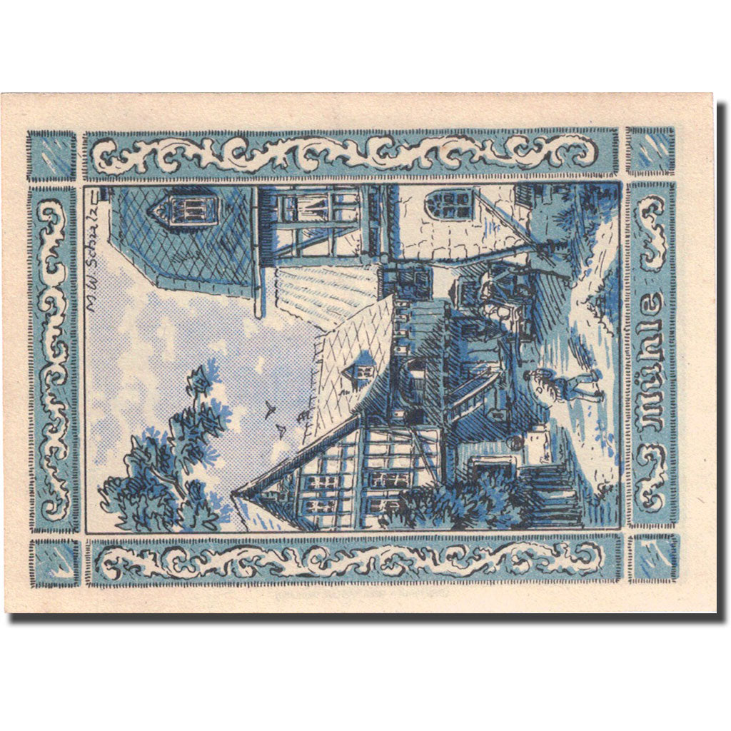 Geldschein, Deutschland, Rehmen, 50 Pfennig, village 1921 blau UNZ- Mehl 1108.1