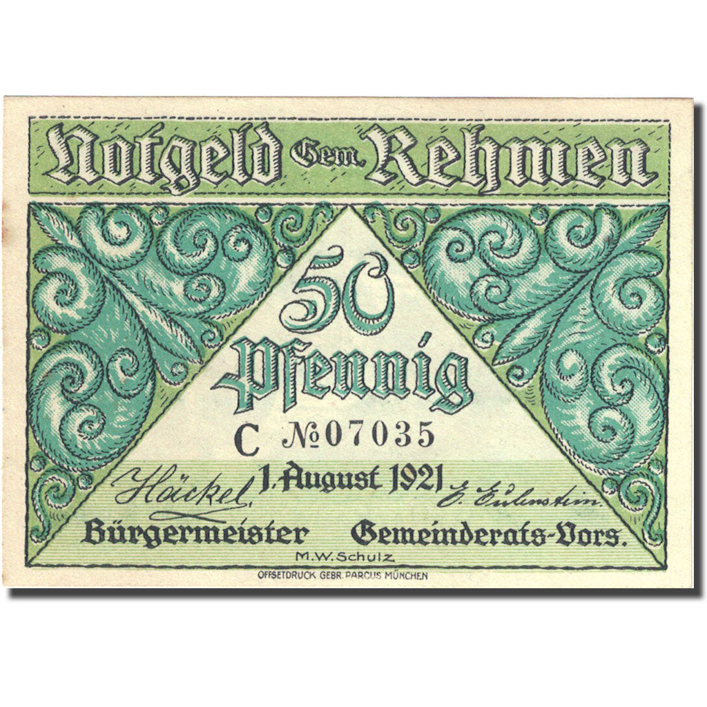 Banknote, Germany Rehmen 50 Pfennig chalet 1921-08-01 green UNC(63) Mehl 1108.1