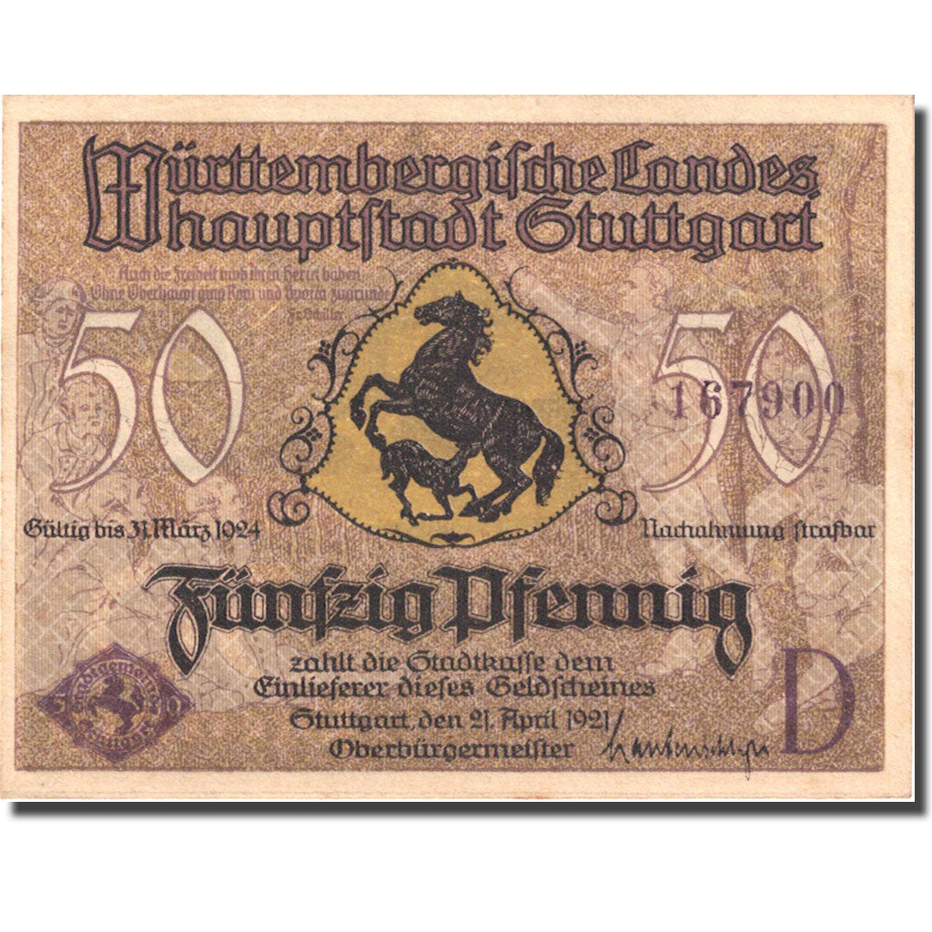 Banknote, Germany, Stuttgart, 50 Pfennig, pont, 1924 UNC(63) Mehl 1289.1a