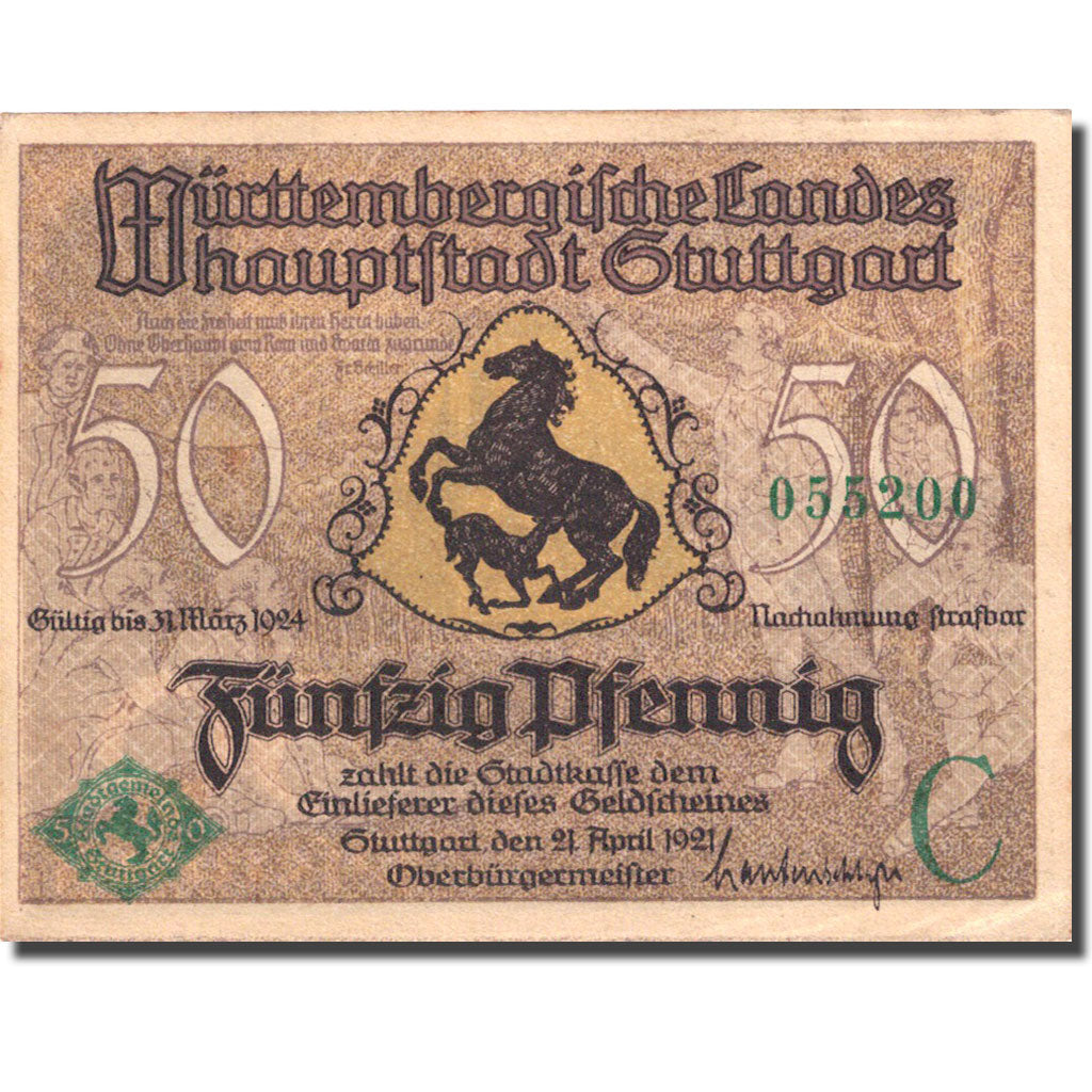 Banknote, Germany, Stuttgart, 50 Pfennig, château, 1921 AU(55-58) Mehl 1289.1b
