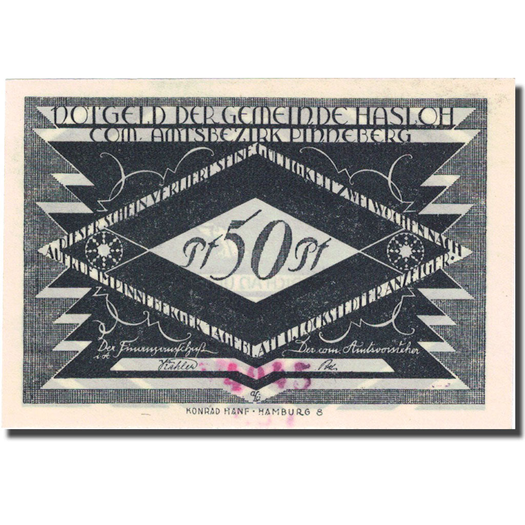 Banknote, Germany, Hasloh, 50 Pfennig, personnage, 1921, UNC(63), Mehl:584.1
