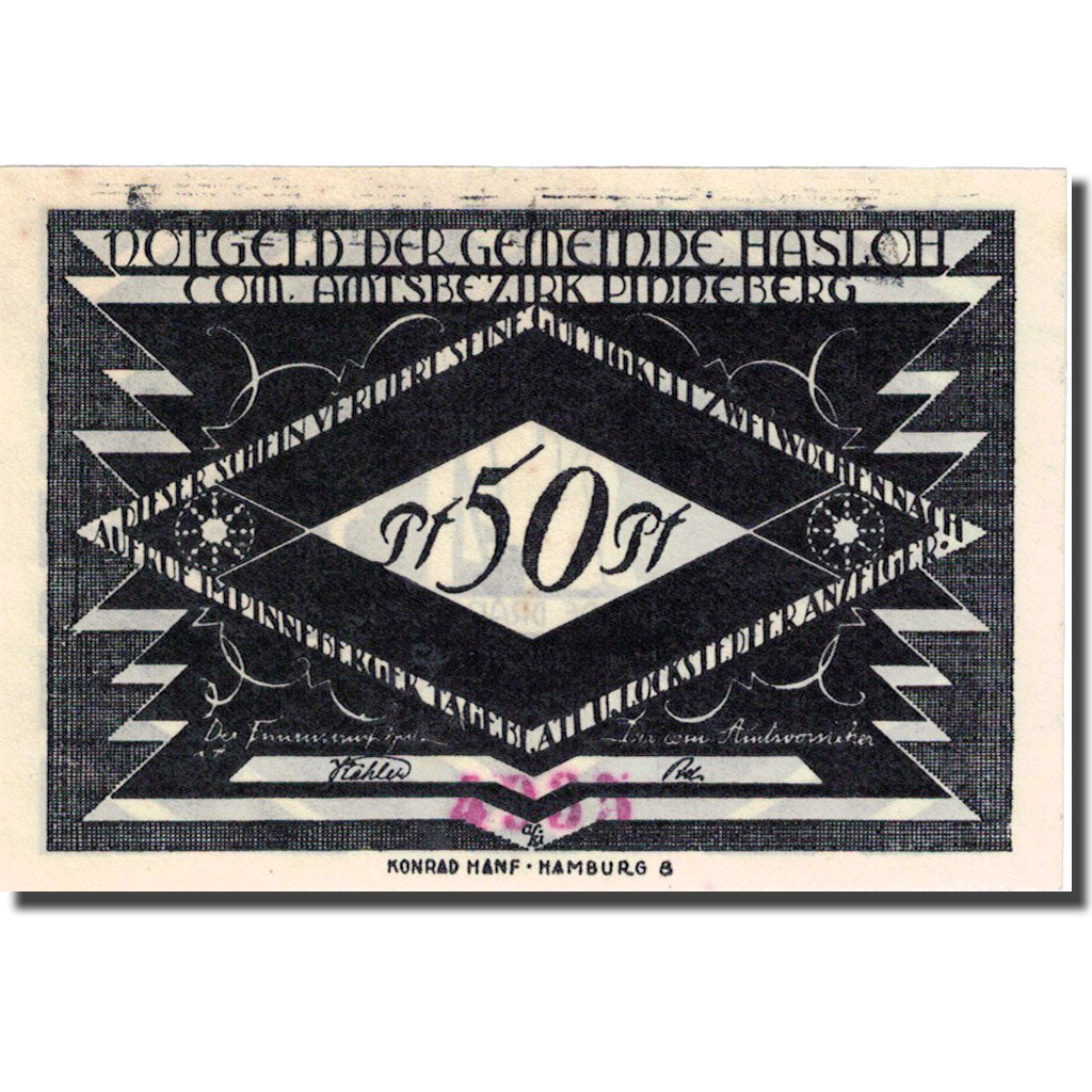 Banknote, Germany, Hasloh, 50 Pfennig, personnage 1, 1921, UNC(63), Mehl:584.1
