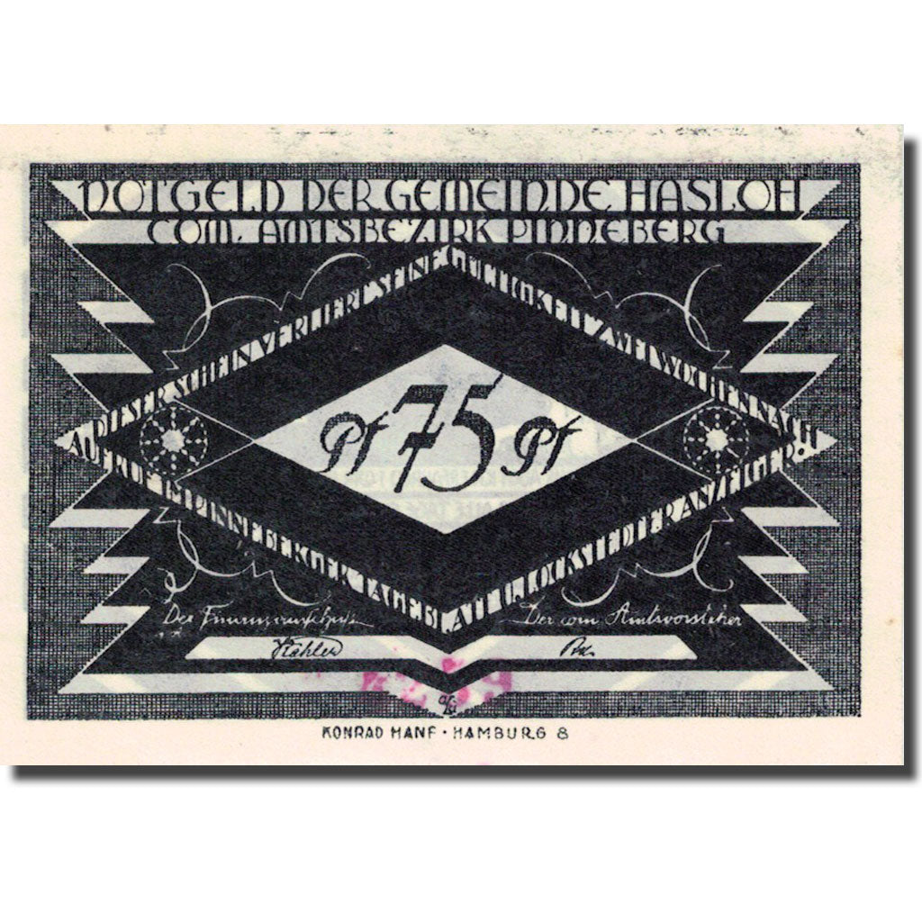 Geldschein, Deutschland, Hasloh, 75 Pfennig, personnage, 1921, UNZ-, Mehl:584.1
