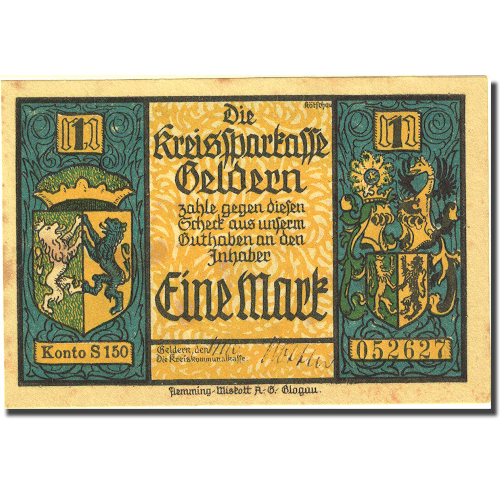 Banknote, Germany, Geldern, 1 Mark, combat, 1922, AU(55-58), Mehl:414.1
