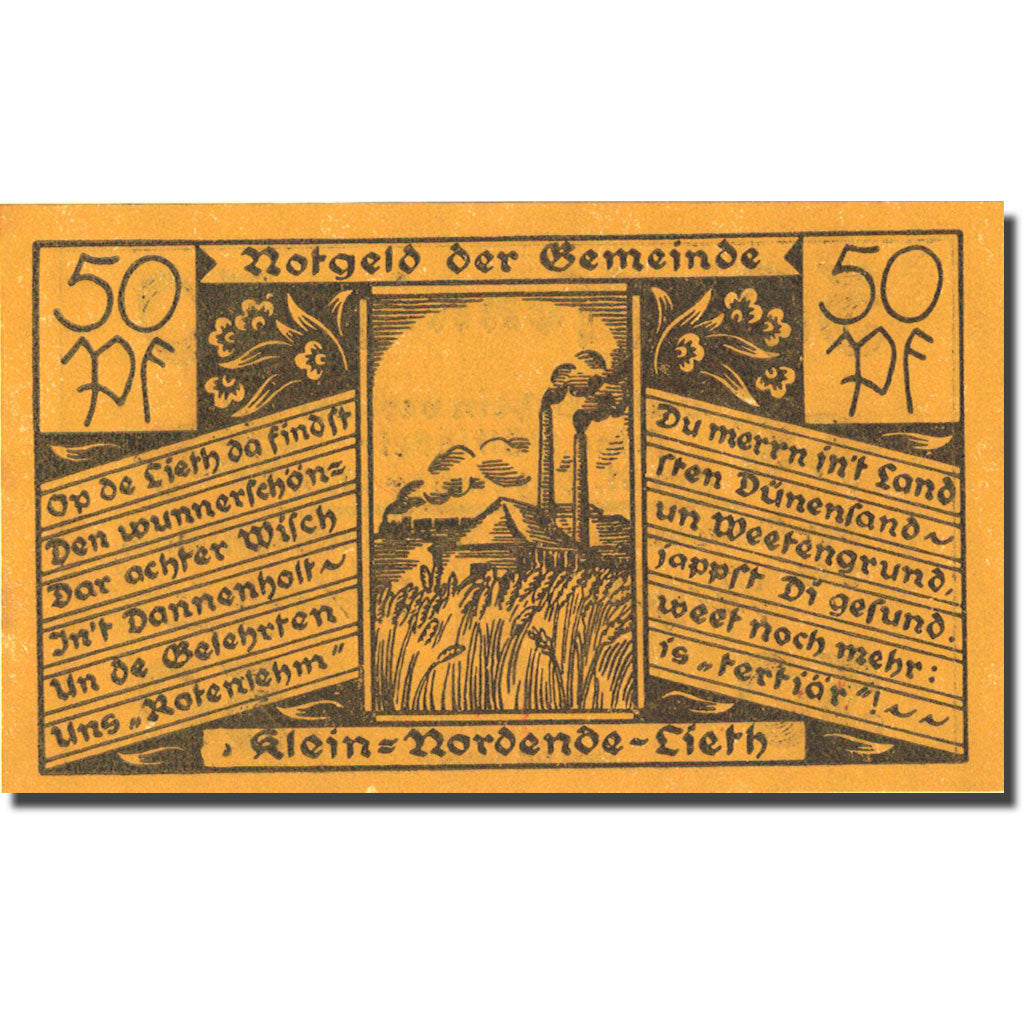 Banknote, Germany, Klein-Nordende-Lieth 50 Pfennig Usine 1921 UNC(63) Mehl 706.1