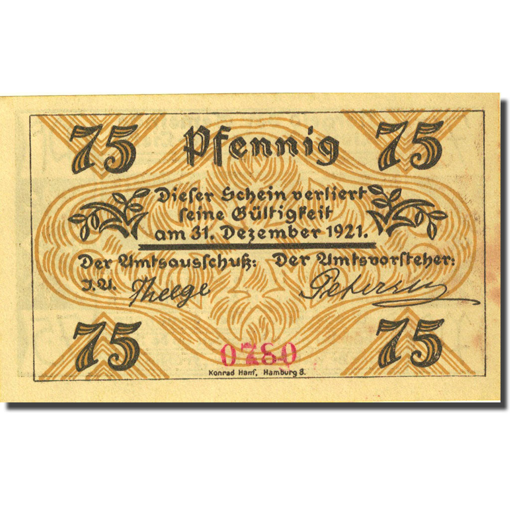 Nota Alemanha Klein-Nordende-Lieth 75 Pfennig porcherie 1921 UNC(63) Mehl 706.1