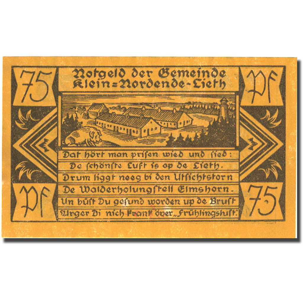 Nota Alemanha Klein-Nordende-Lieth 75 Pfennig porcherie 1921 UNC(63) Mehl 706.1