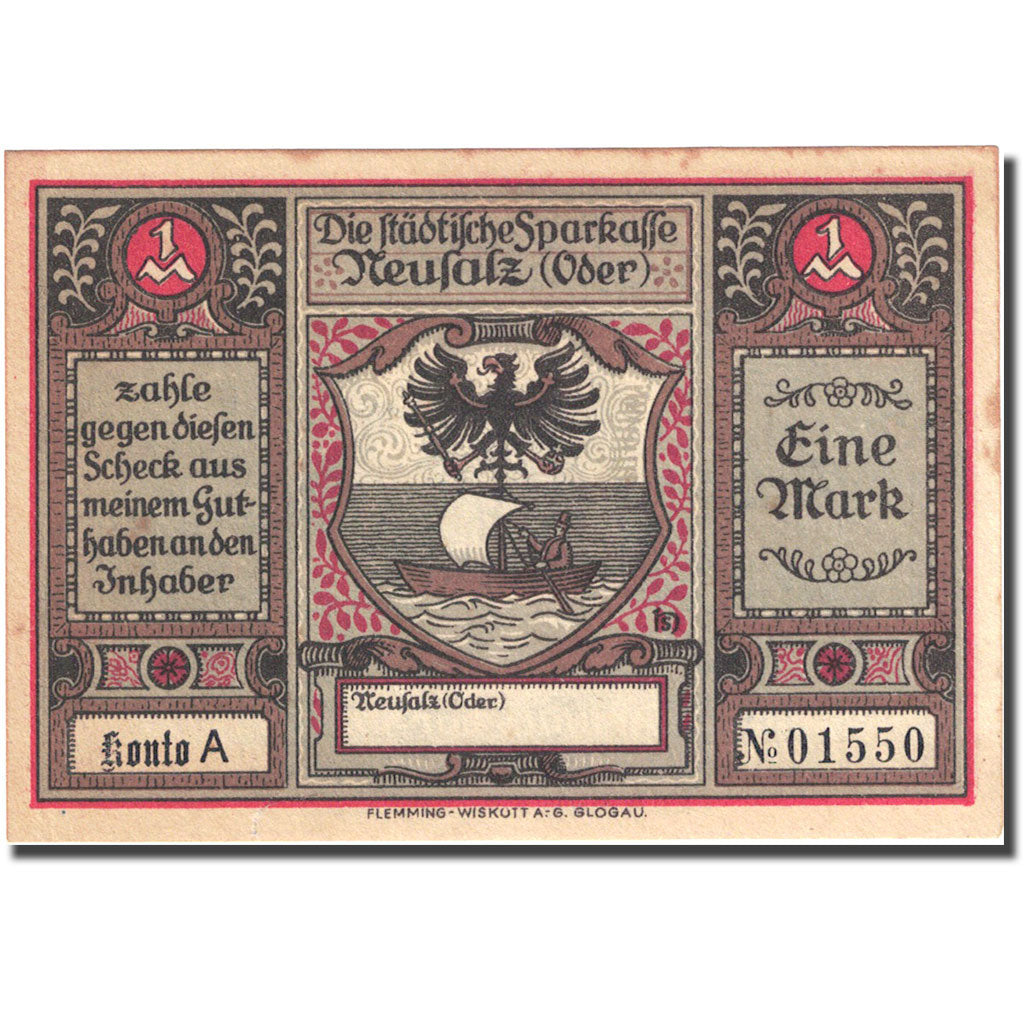 Banknote, Germany, Neusalz, 1 Mark, personnage 3, 1922, AU(55-58), Mehl:960.1
