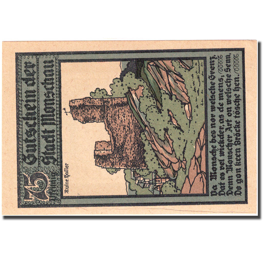 Banconote, Germania, Monschau, 75 Pfennig, ruine 1921-07-01, SPL Mehl 897.1