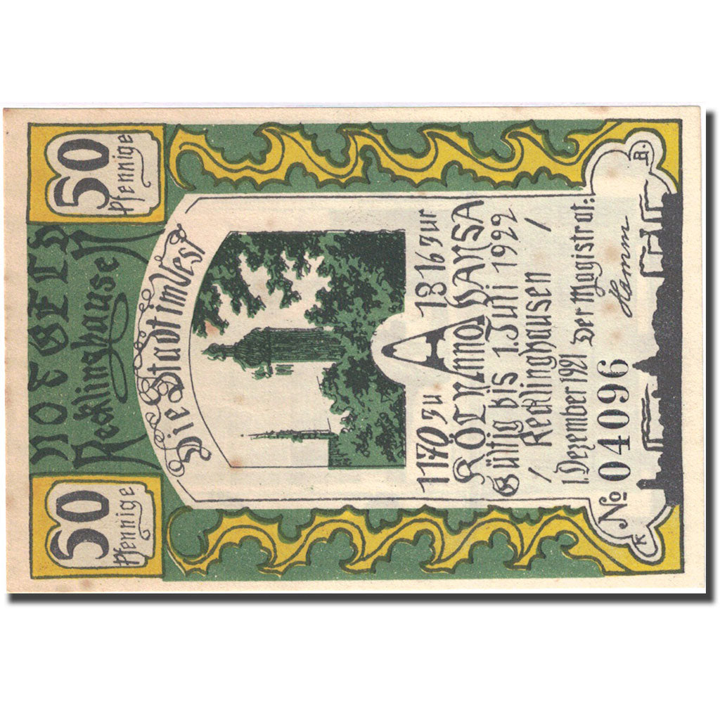 Billete, Alemania, Recklinghausen, 50 Pfennig personnage SUP Mehl 1103.1