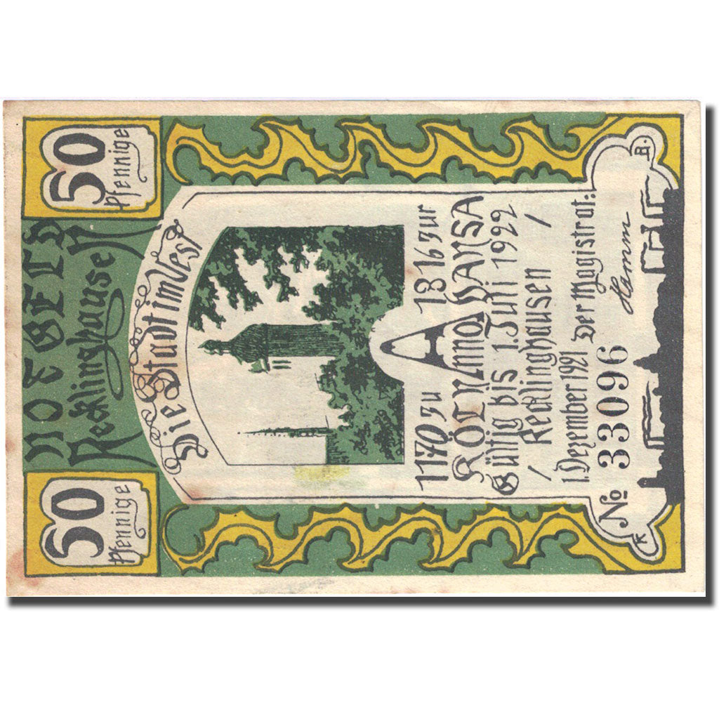 Nota, Alemanha, Recklinghausen, 50 Pfennig, personnage 5 AU(55-58) Mehl 1103.1