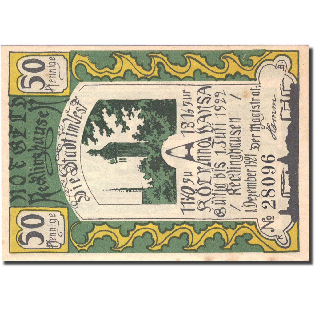 Biljet, Duitsland Recklinghausen 50 Pfennig personnage 6, 1922 UNC- Mehl 1103.1