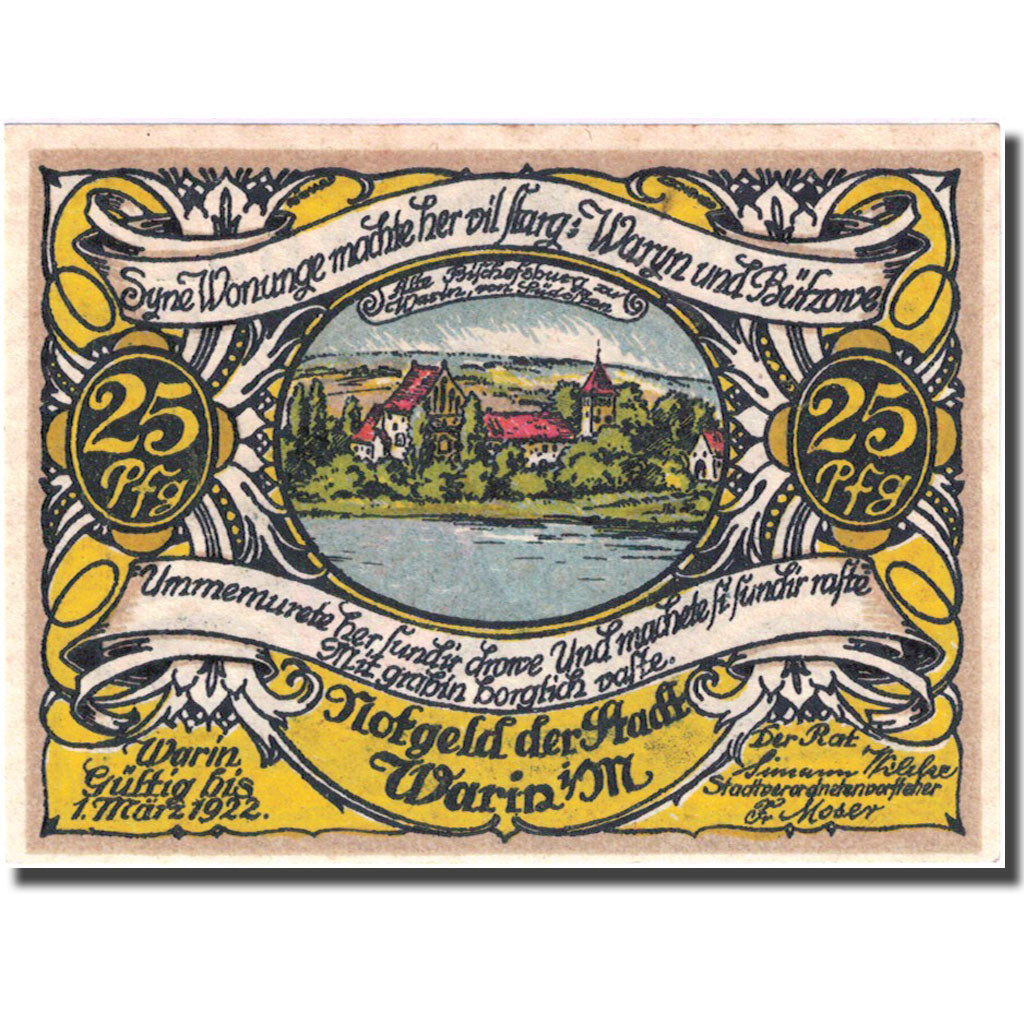 Banknote, Germany, Warin, 25 Pfennig, Blason 1922 UNC(63) Mehl 1378.1a