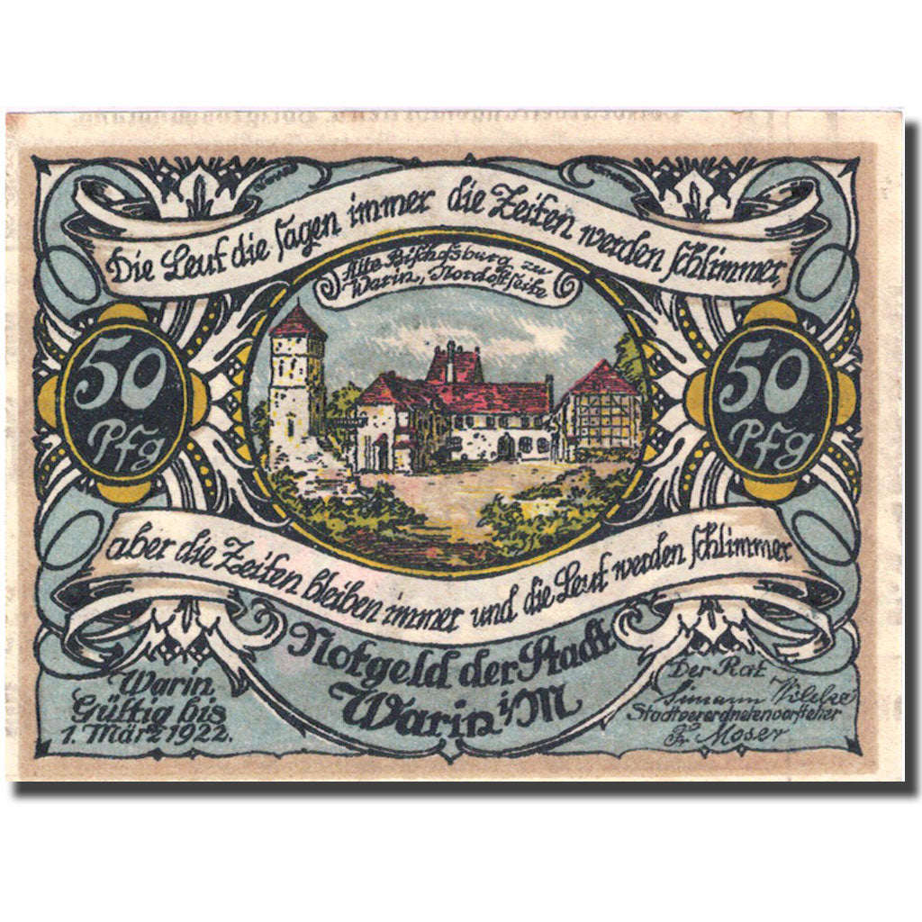Banknote, Germany, Warin, 50 Pfennig, Blason 1, 1922 AU(55-58) Mehl 1378.1a
