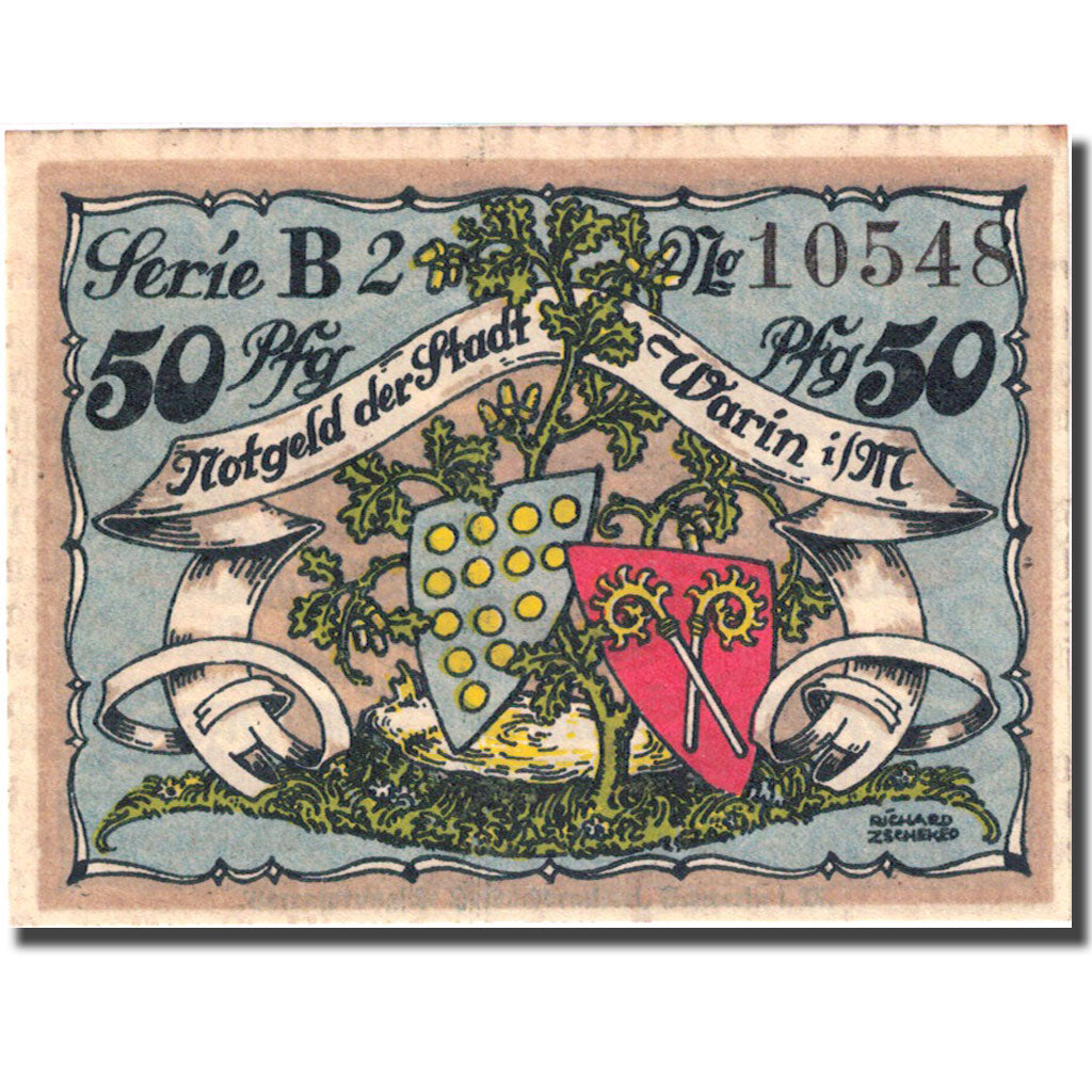 Banknote, Germany, Warin, 50 Pfennig, Blason 1, 1922 AU(55-58) Mehl 1378.1a