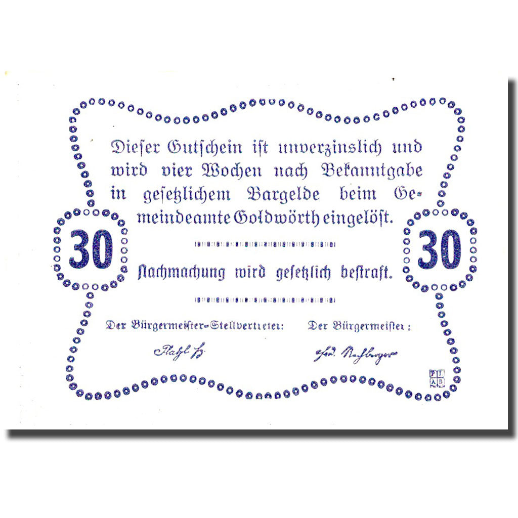 Banknote, Austria, Goldwörth, 30 Heller, manoir, 1920, UNC(63)