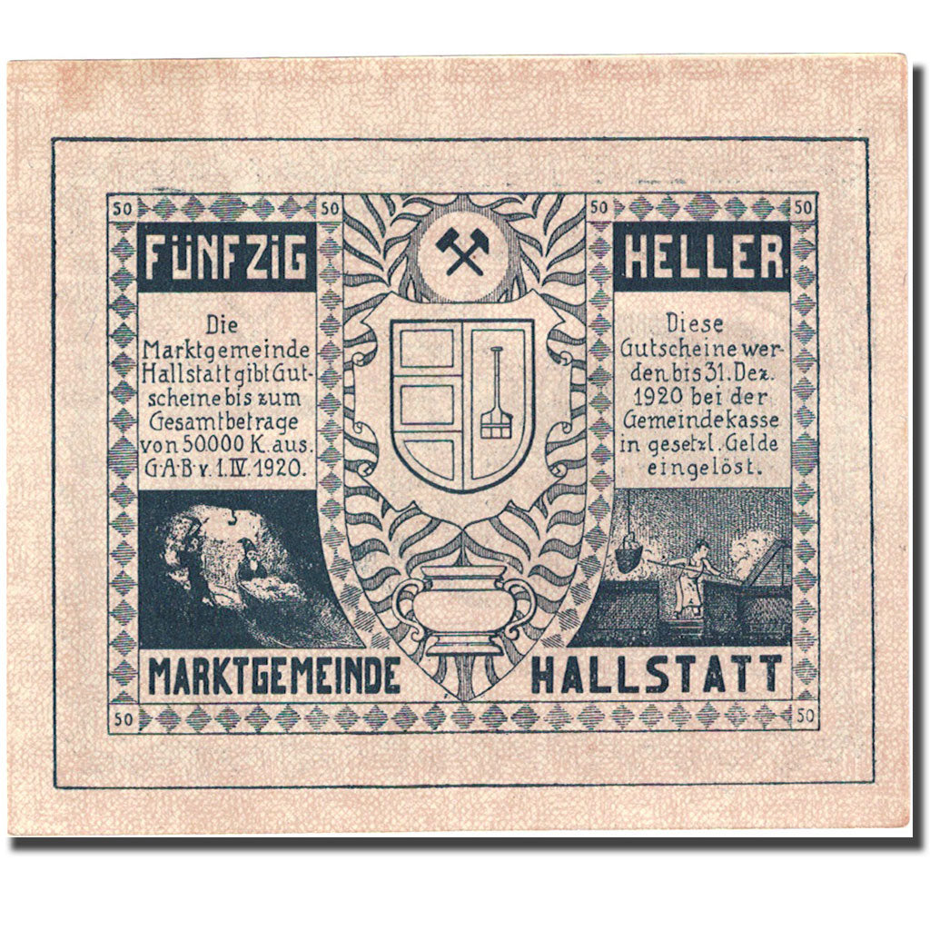 Banknote, Austria, Hallstatt, 50 Heller, montagne, 1920, 1920-12-31, EF(40-45)