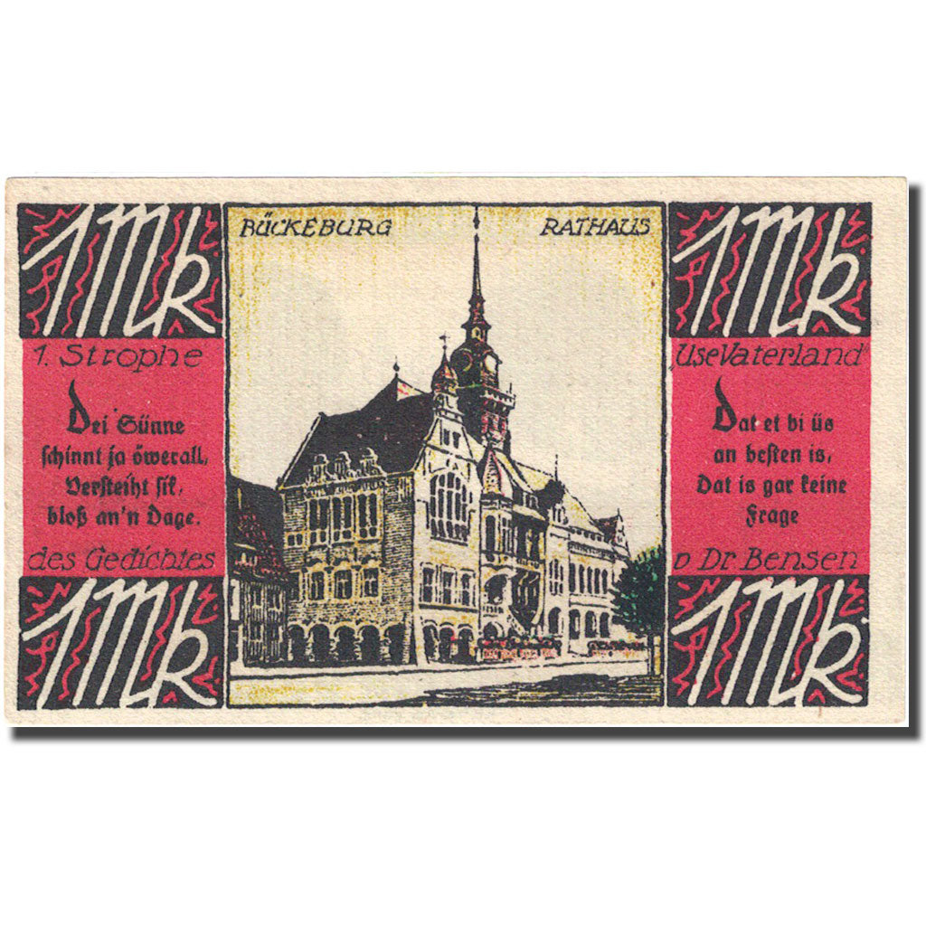 Banknote, Germany, Buckeburg, 1 Mark, mairie, 1921-10-02, UNC(63) Mehl 198.1