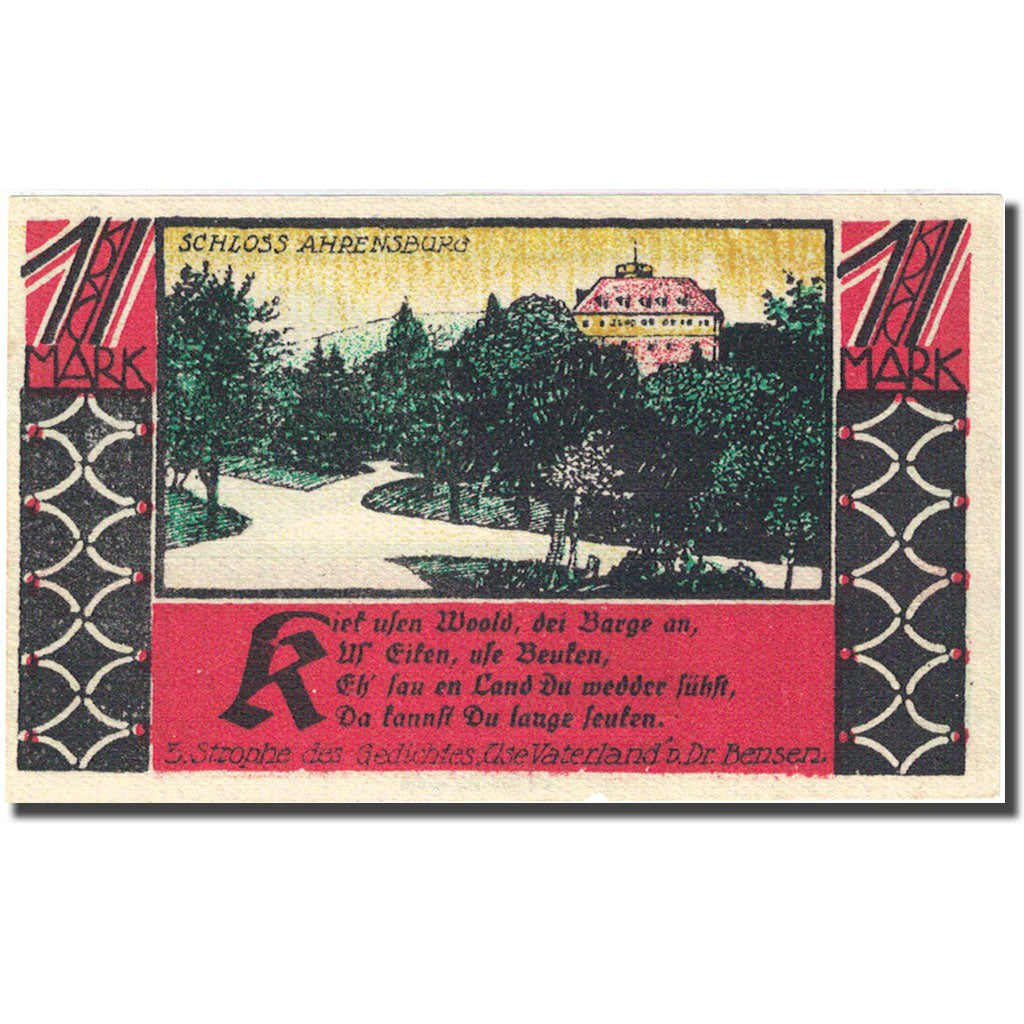 Banknote, Germany, Buckeburg, 1 Mark, château, 1921 UNC(63) Mehl 198.1