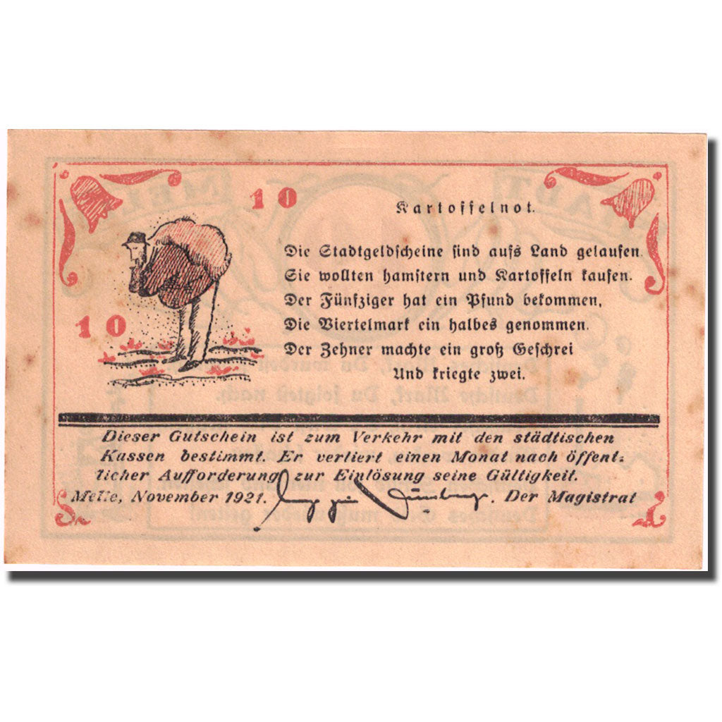 Banconote, Germania, Melle, 10 Pfennig, personnage 1, 1921, SPL-, Mehl:879.1