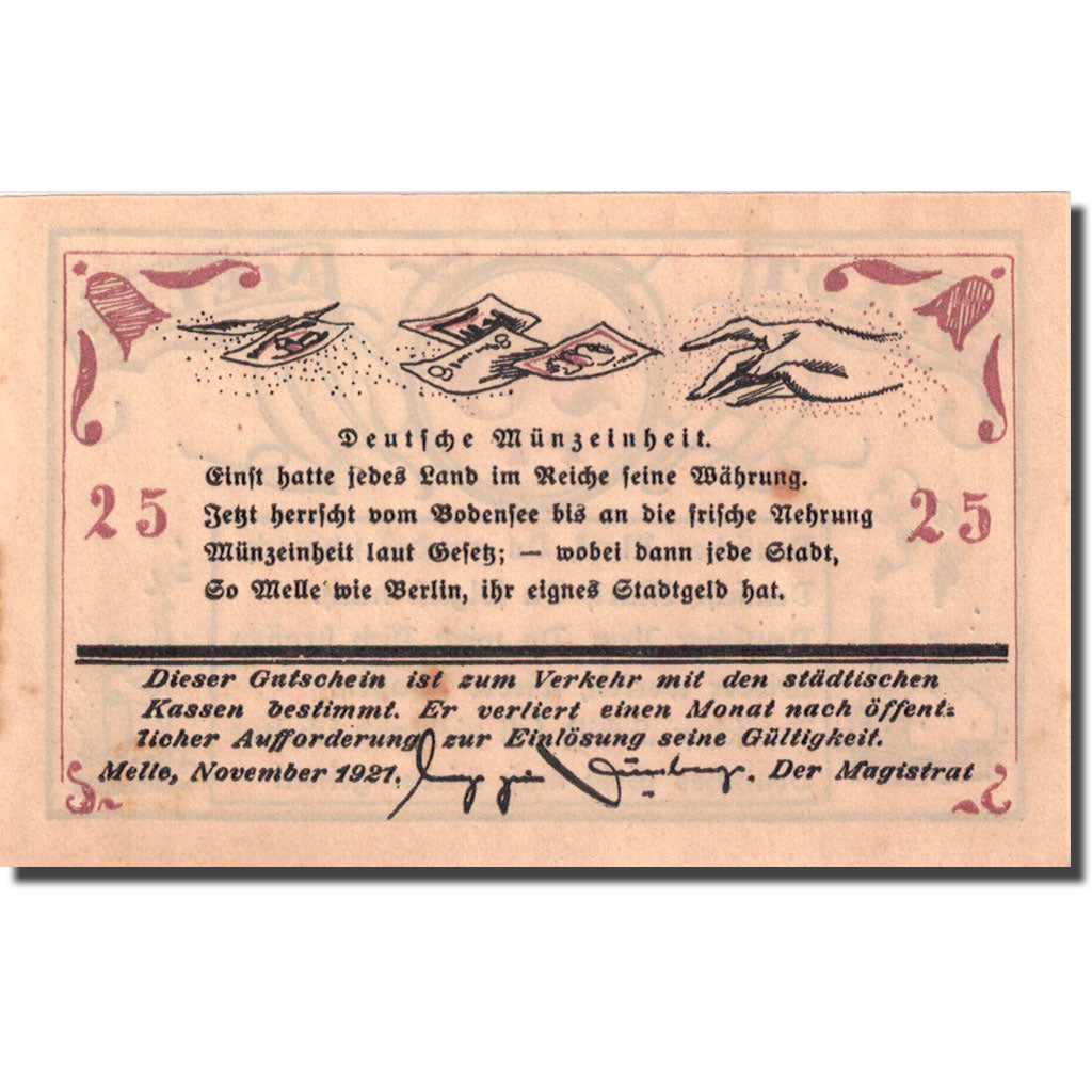 Banknote, Germany, Melle, 25 Pfennig, valeur faciale, 1921, UNC(63), Mehl:879.1