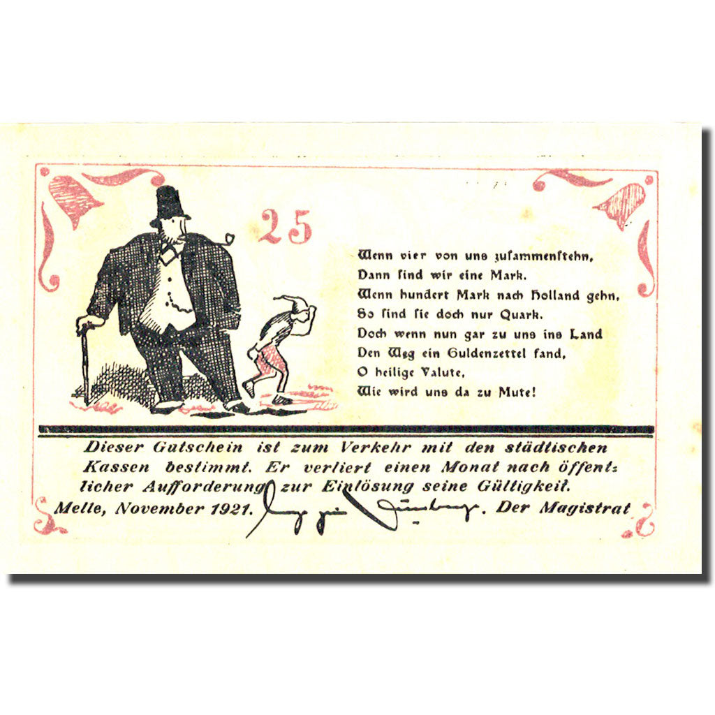 Banknote, Germany, Melle, 25 Pfennig, personnage 2, 1921, UNC(60-62), Mehl:879.1