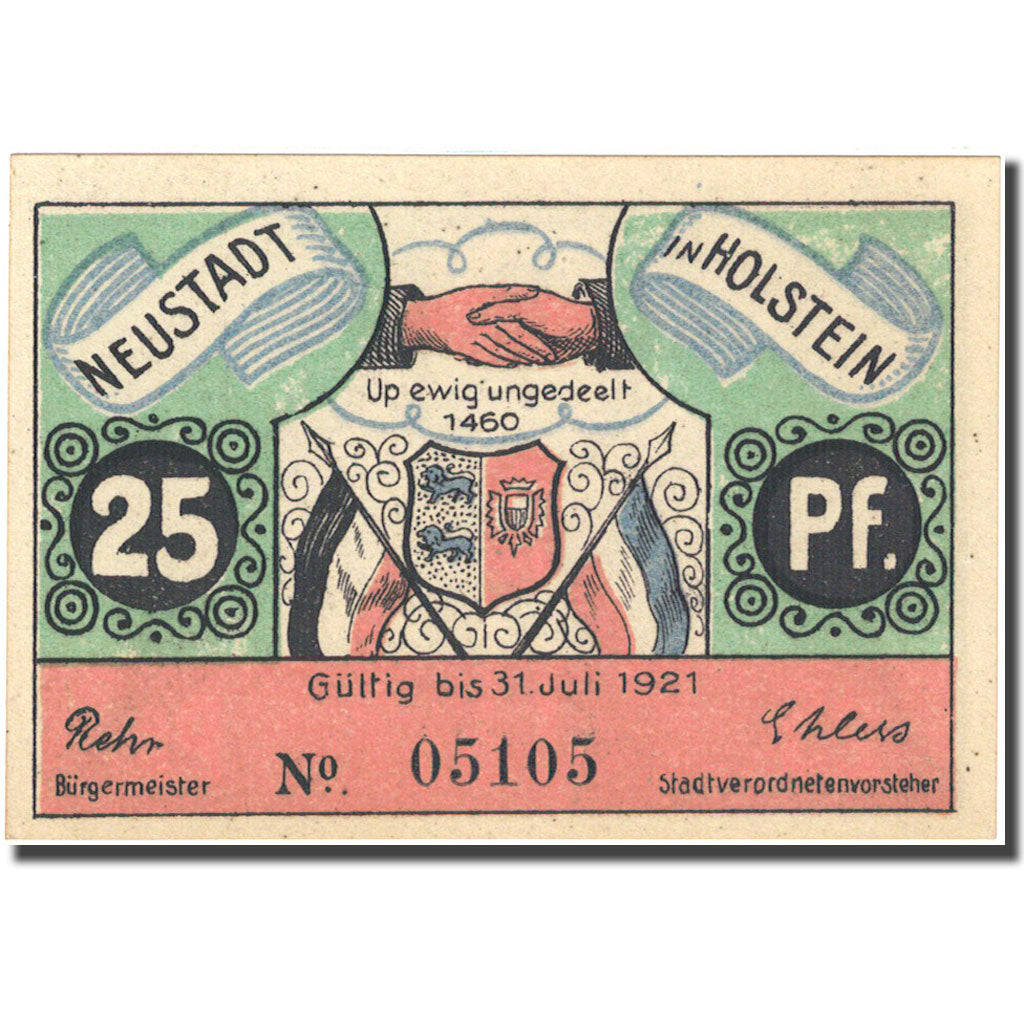 Banknote, Germany, Holstein, 25 Pfennig, personnage, 1921 UNC(63) Mehl 963