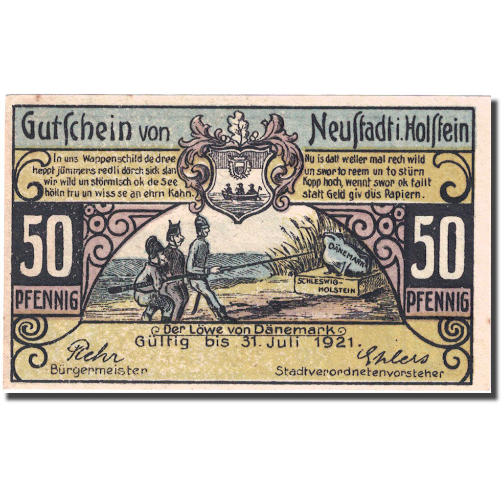 Banknote, Germany, Holstein, 50 Pfennig, personnage 6, 1921 UNC(63) Mehl 963.2a