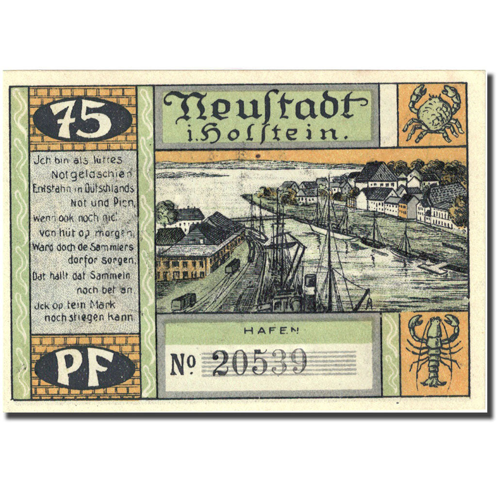 Banconote, Germania, Holstein, 75 Pfennig, personnage 7, 1921 SPL Mehl 963.1b