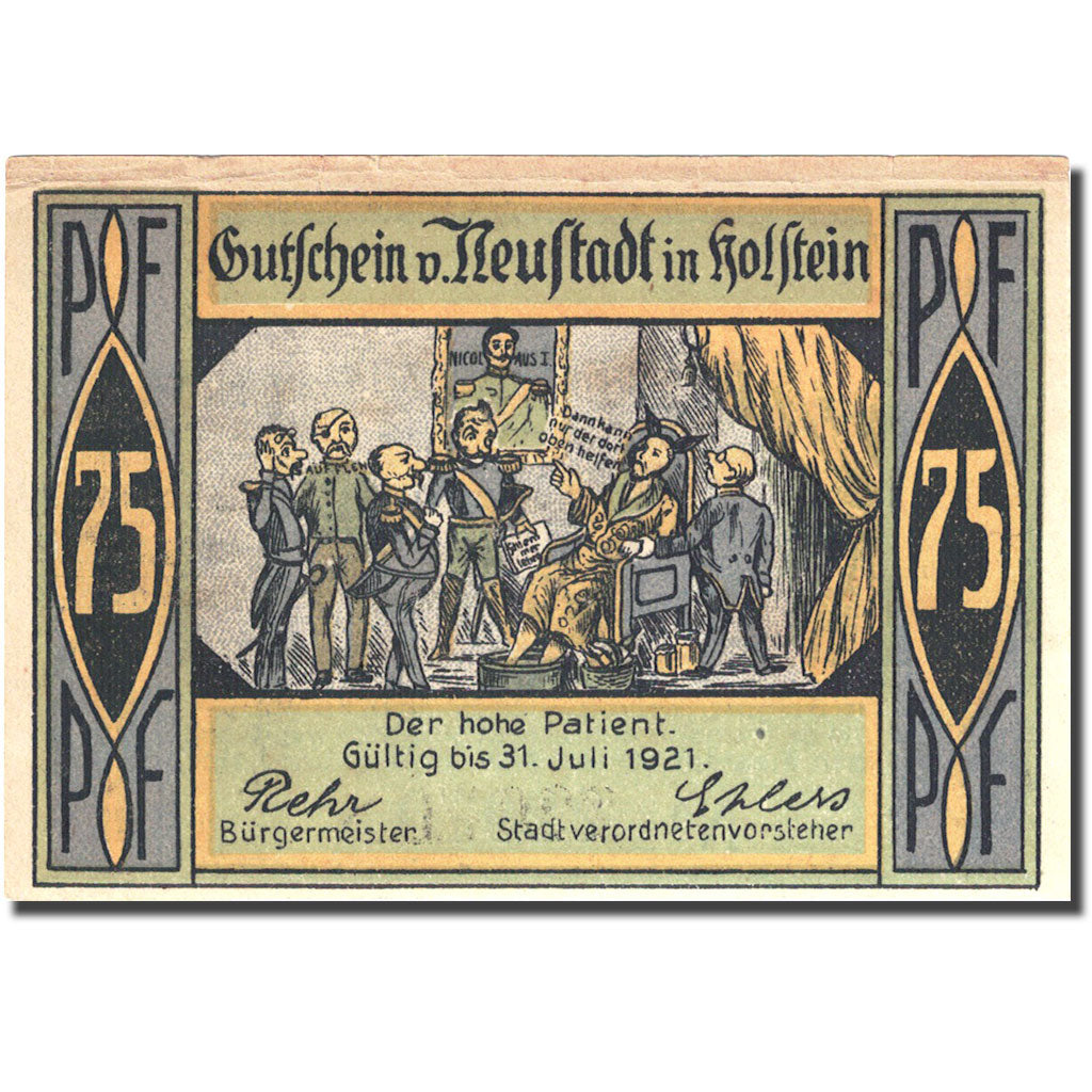 Banknote, Germany, Holstein, 75 Pfennig personnage 8, 1921 EF(40-45) Mehl 963.1b