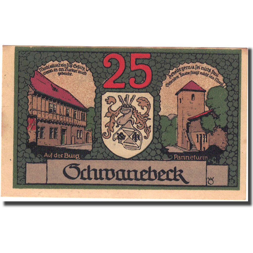 Banknote, Germany, Schwanebeck, 25 Pfennig, Blason, 1921 UNC(63) Mehl 1206.1