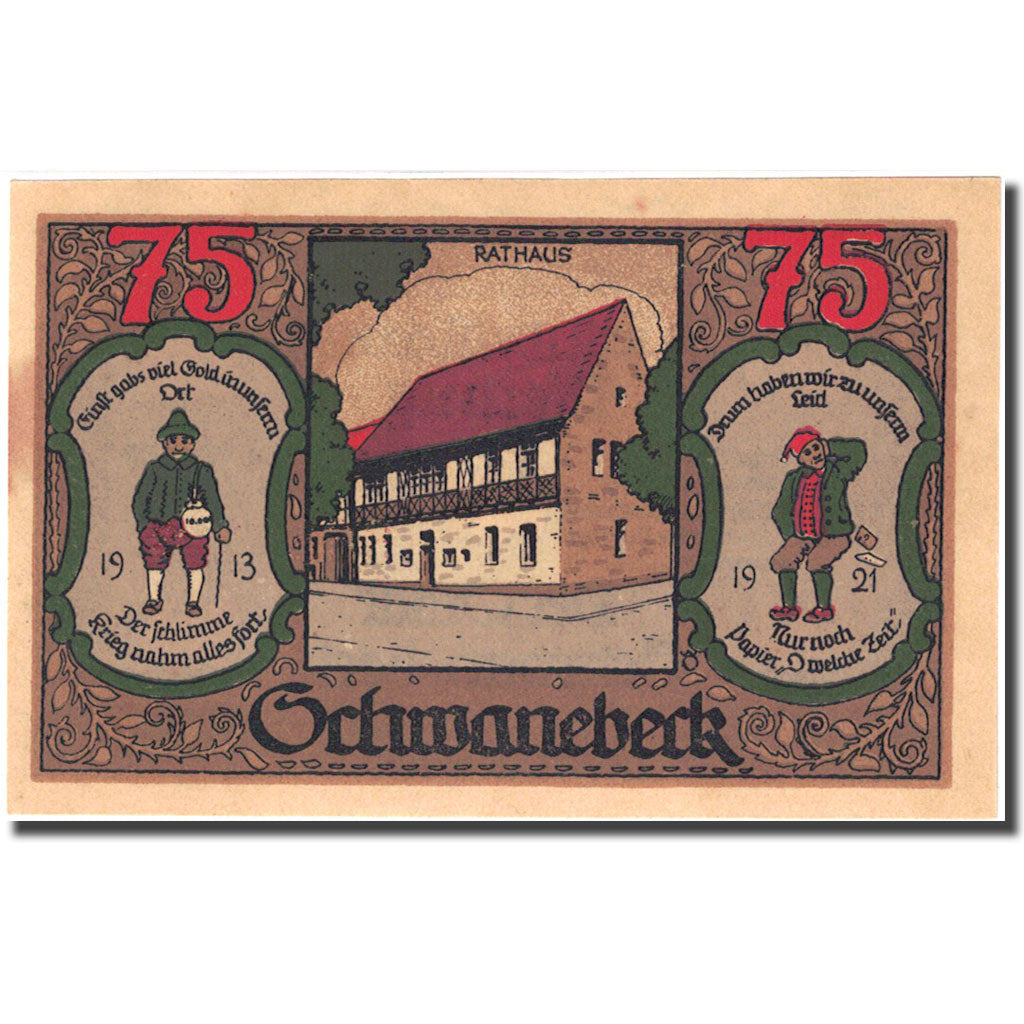 Banconote, Germania, Schwanebeck, 75 Pfennig, ferme, 1921, SPL- Mehl 1206.1