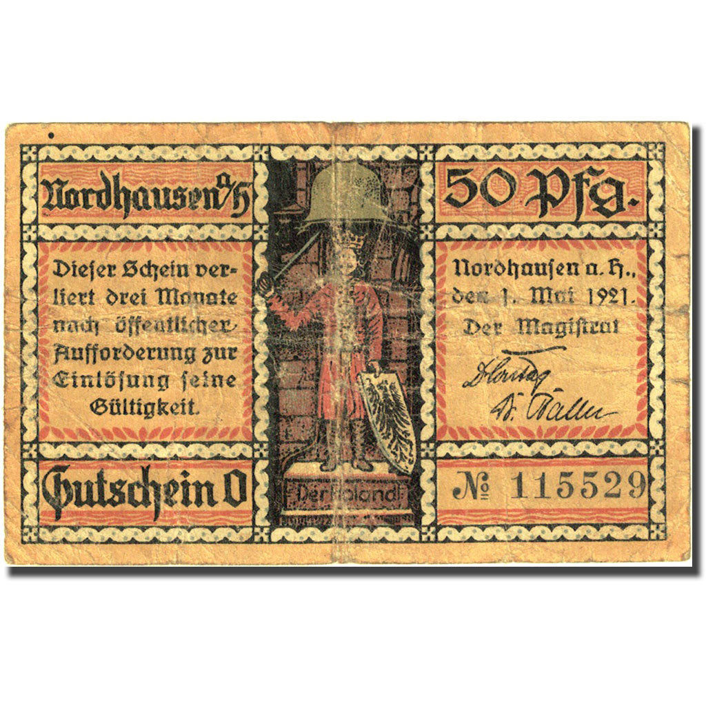 Billete, Alemania, Nordhausen, 50 Pfennig, rue, 1921, 1921-05-01, BC Mehl 987.1f