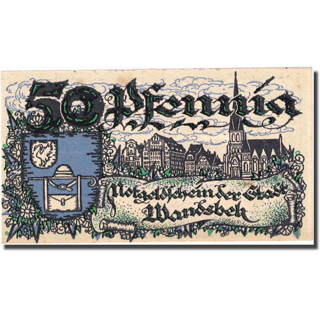 Banknote, Germany, Wandsbek, 50 Pfennig, Blason, 1921, AU(55-58), Mehl:W8.5b