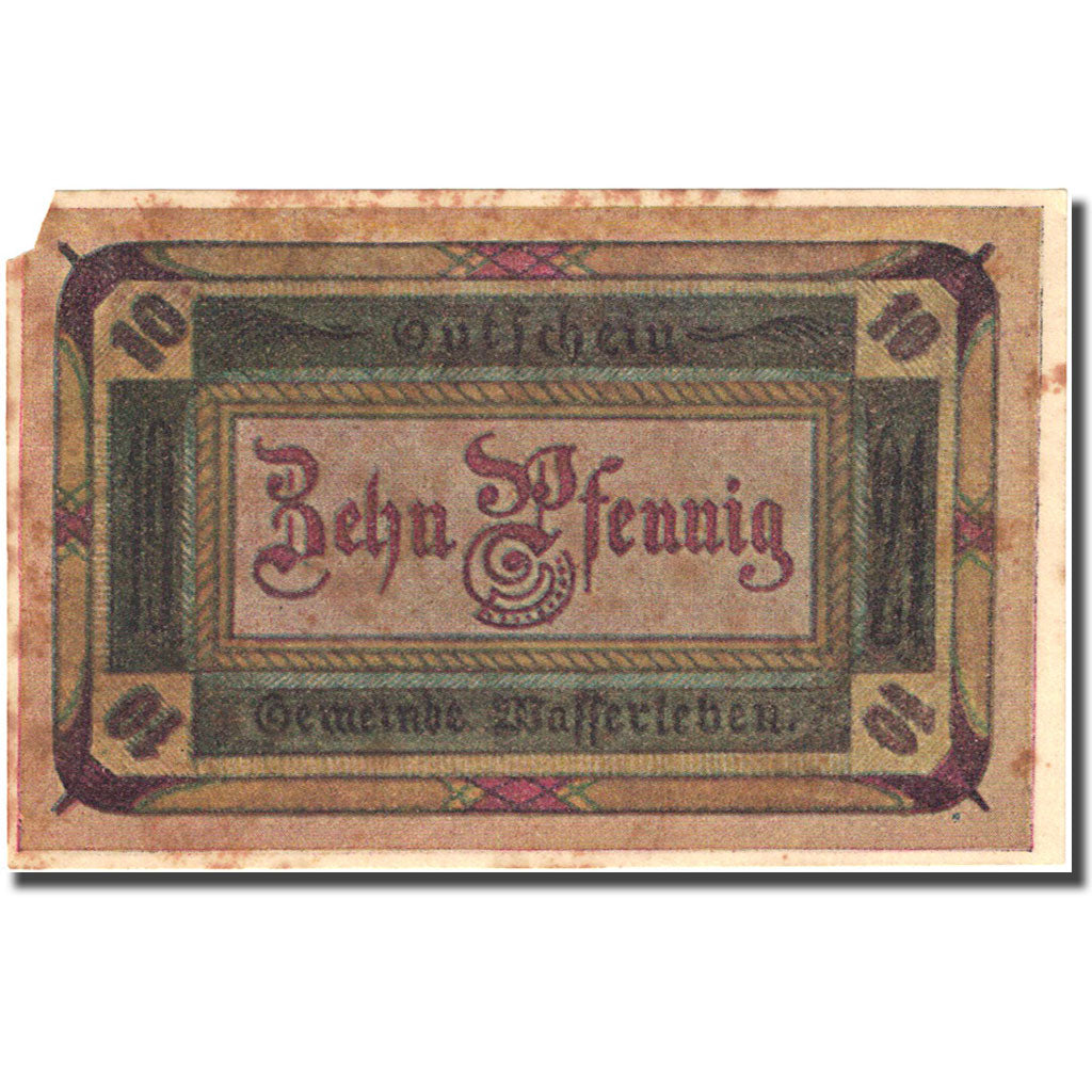 Banknote, Germany, Wasserleben, 10 Pfennig, Monument, 1921 VF(20-25) Mehl 1383.1
