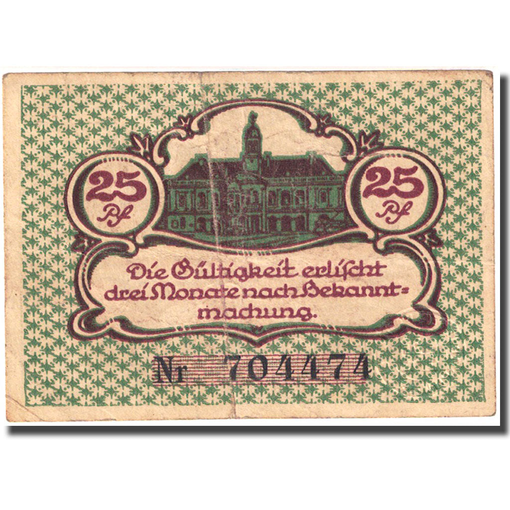 Banknote, Germany, Magdeburg, 25 Pfennig, château, 1920 VF(20-25) Mehl M2.6b