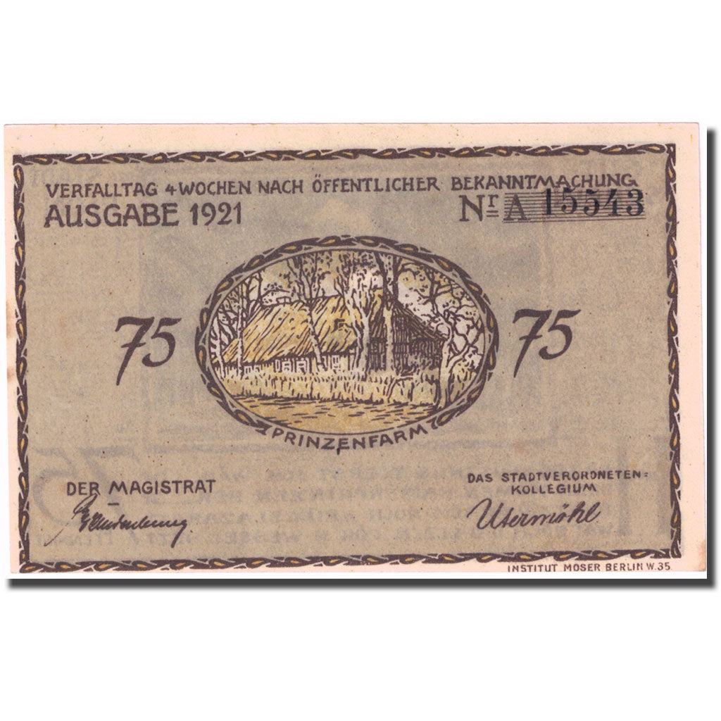 Geldschein, Deutschland, Plön, 75 Pfennig, château, 1921, UNZ-, Mehl:1064.1