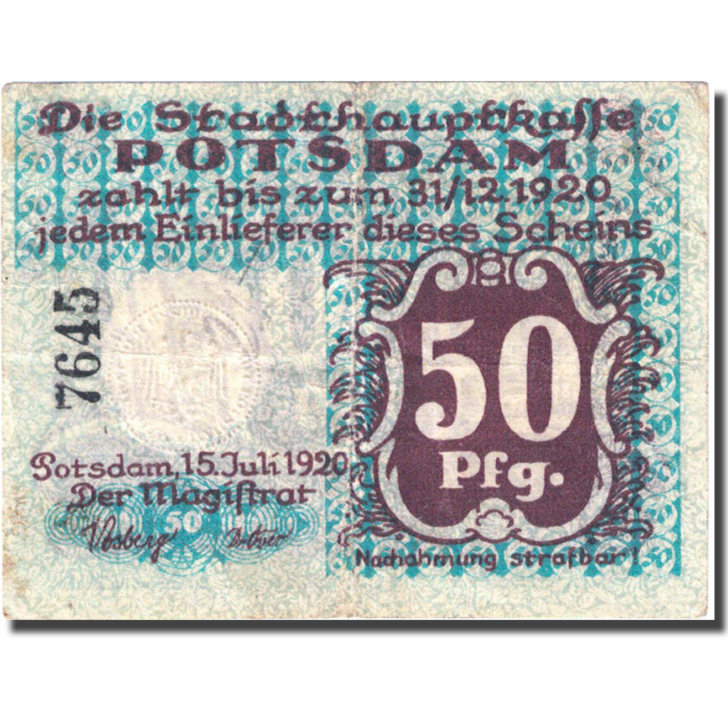 Banknote, Germany, Potsdam, 50 Pfennig, Blason 1920-07-15 VF(20-25) Mehl P33.3a