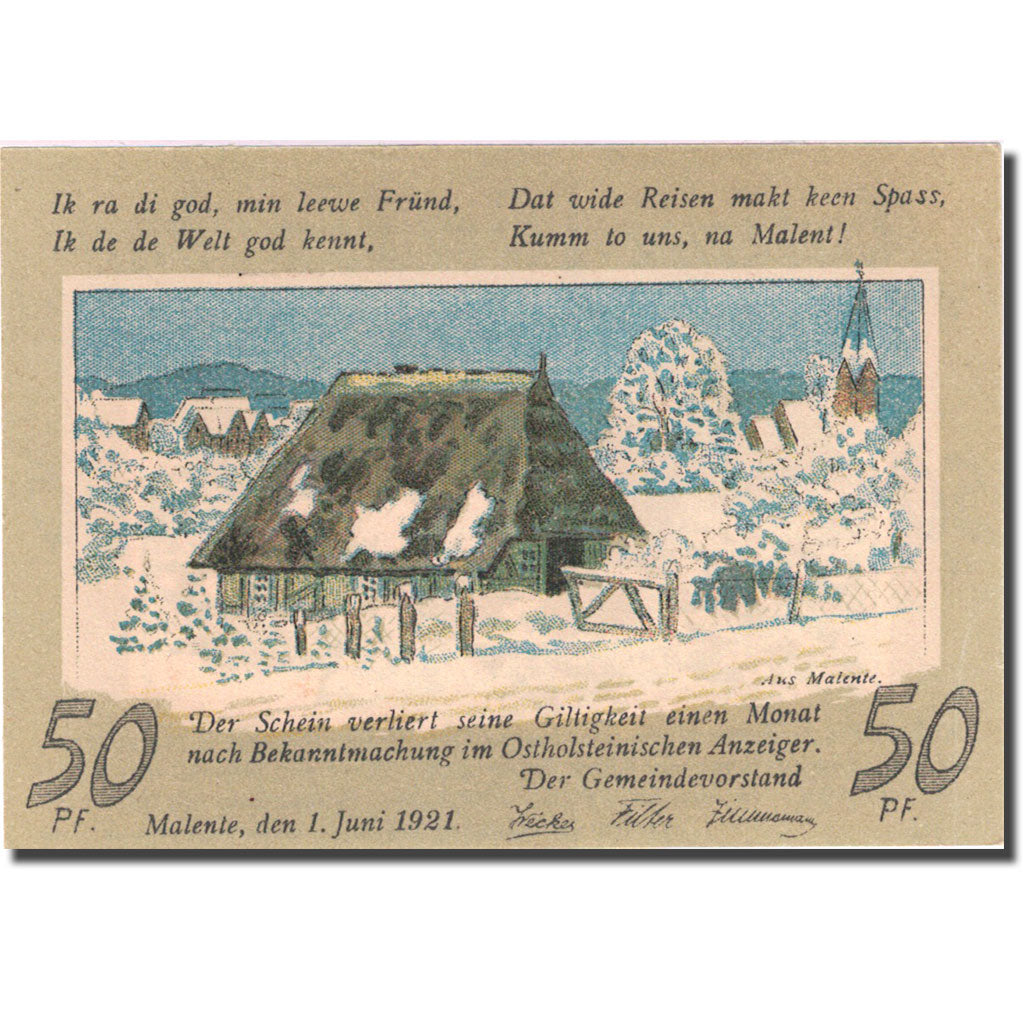 Banknote, Germany, Malente, 50 Pfennig, hiver 1921-06-01, UNC(63) Mehl 864.3