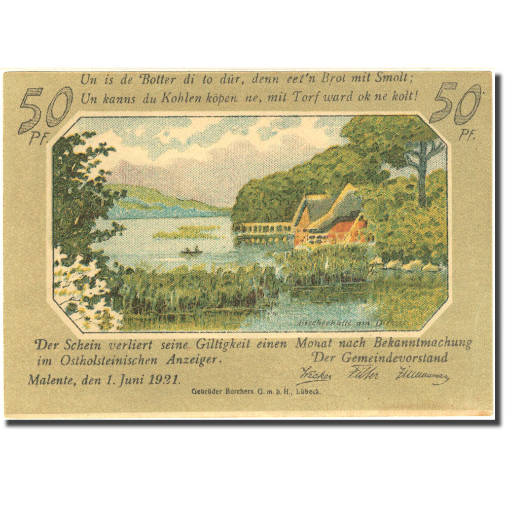 Banknote, Germany, Malente, 50 Pfennig lac, 1921, 1921-06-01, UNC(63) Mehl 864.3