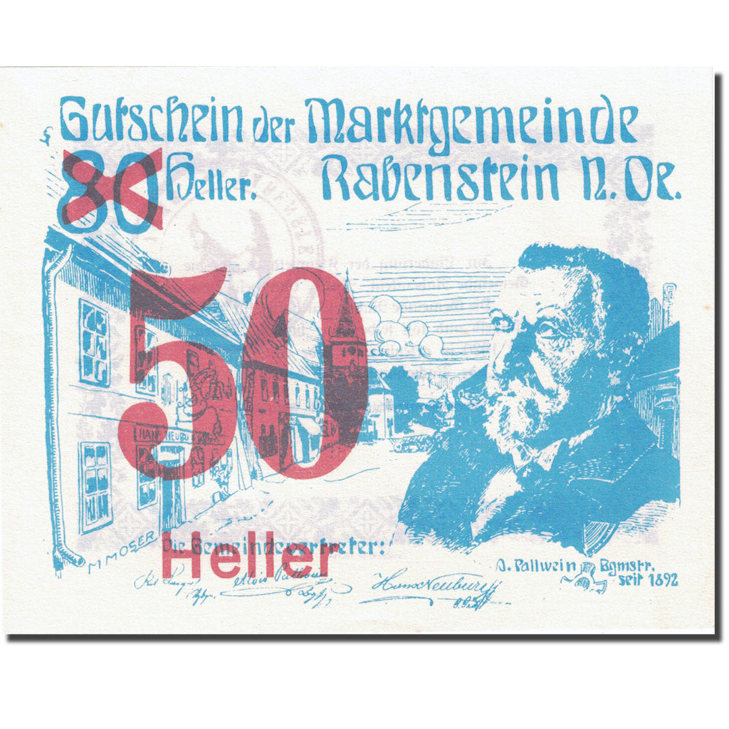 Banknote, Austria, Rabenstein, 50 Heller, personnage 1, 1920 orange UNC(63)