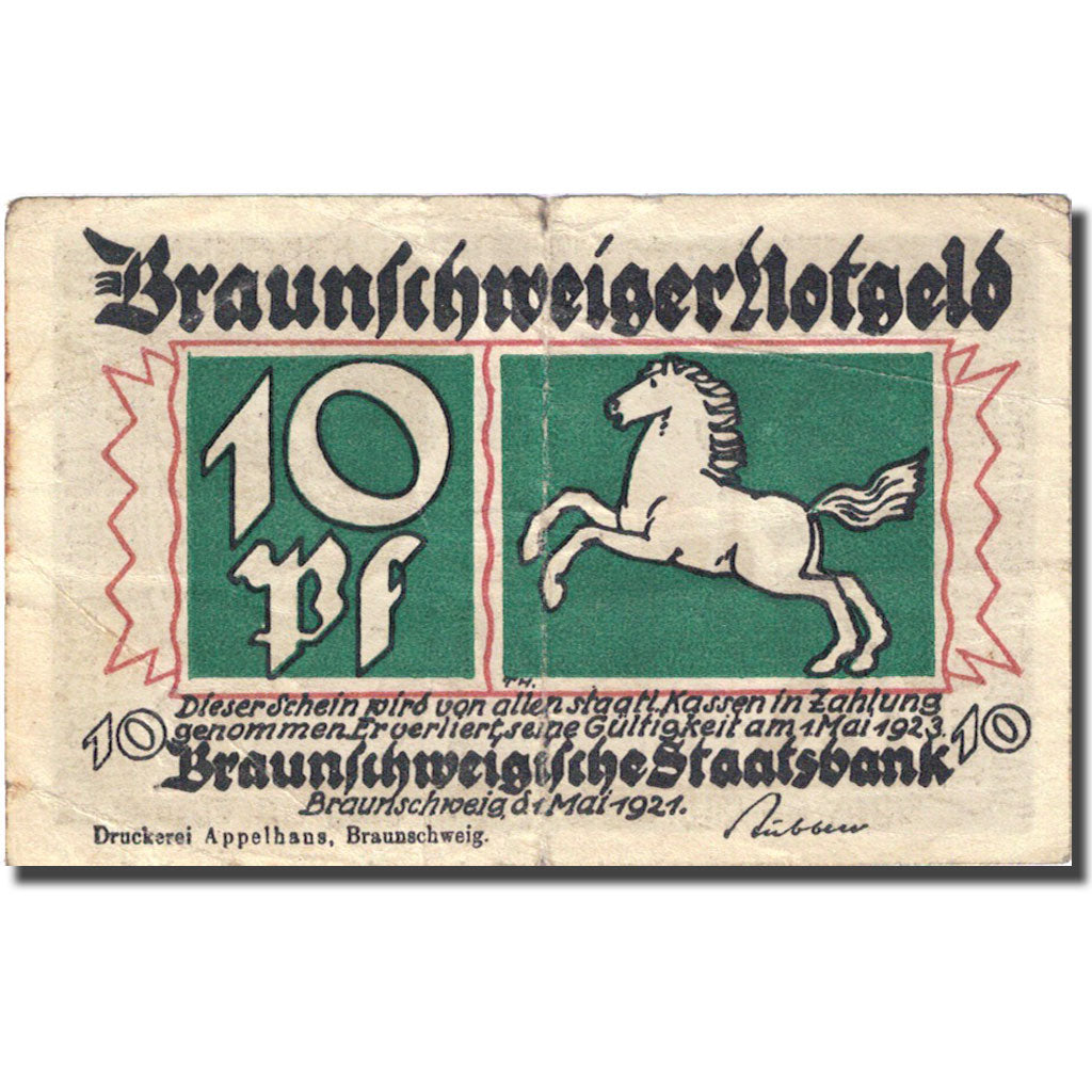 Banconote, Germania, Braunschweig, 10 Pfennig, personnage 1921 MB Mehl BRS 21a