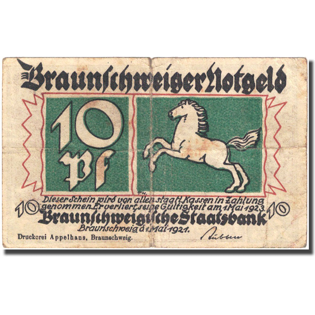 Banknote, Germany, Braunschweig, 10 Pfennig, Forêt, 1921 VF(20-25) Mehl BRS 22a